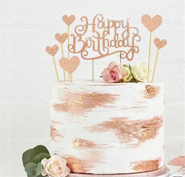 Feliz aniversário bolo toppers glod glitter letras decoração com estrela do amor decoração de festa conjunto de 7 xb18323051