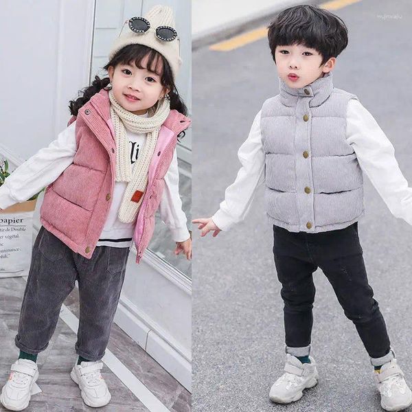 Casaco para baixo colete menino menina inverno veludo ao ar livre engrossado calor moda versão coreana sem mangas jaqueta 2-10 anos de idade crianças roupas