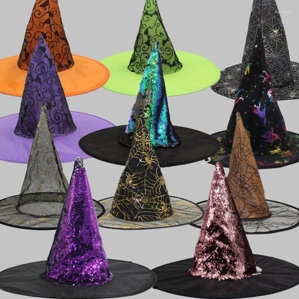 Berets bruxa chapéus halloween traje acessório para decorações de festa chapéu com lantejoulas cintilantes masquerade