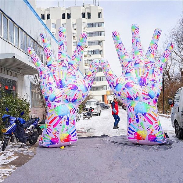 Balão inflável de mão inflável com impressão colorida de 5 m com tira e soprador para decoração de cidade