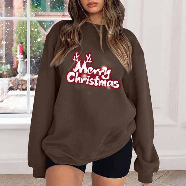 Kadın Hoodies Noel Baskılı Uzun Kollu Sweatshirt Noel Kırmızı Baskı Kapşonlu Kazak Üstler Koreli Büyük Boy Sueter Atletik Bayanlar Top