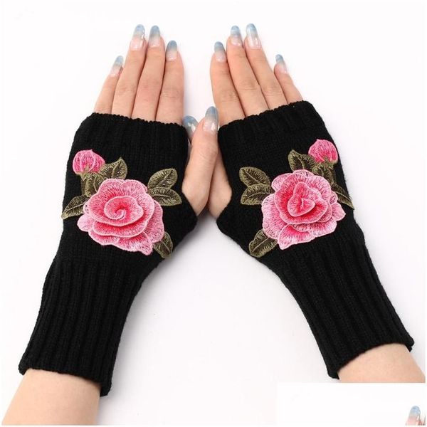 Fingerlose Handschuhe Blume Rose Winterhandschuhe Weiche Gestrickte Armwärmer Fingerlose Fäustlinge Für Frauen Mädchen Mode Drop Lieferung Mode Ac Dhv3U