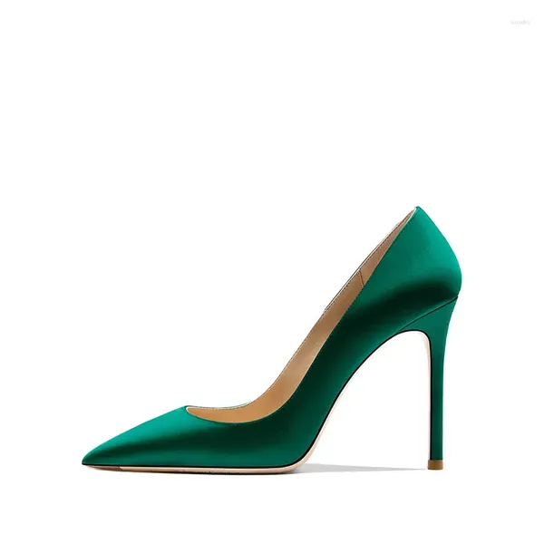 Sapatos de vestido Top Quality Verde Seda Salto Alto Mulheres Elegante Casamento Apontou Toe Sexy Bombas para Outono Inverno Primavera 10cm