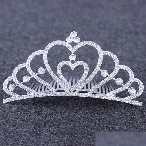 Casamento jóias de cabelo atualização cristal noiva coroa tiara pente diamante coração headdress nupcial strass pentes casamento aniversário dhc56