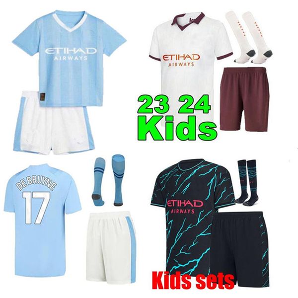 2023 2024 Haaland Kids Kits de Futebol Futebol Jerseys Mans Cidades De Bruyne Foden 23 24 Novo Grealish Sterling Baby Football Jersey Sportswear