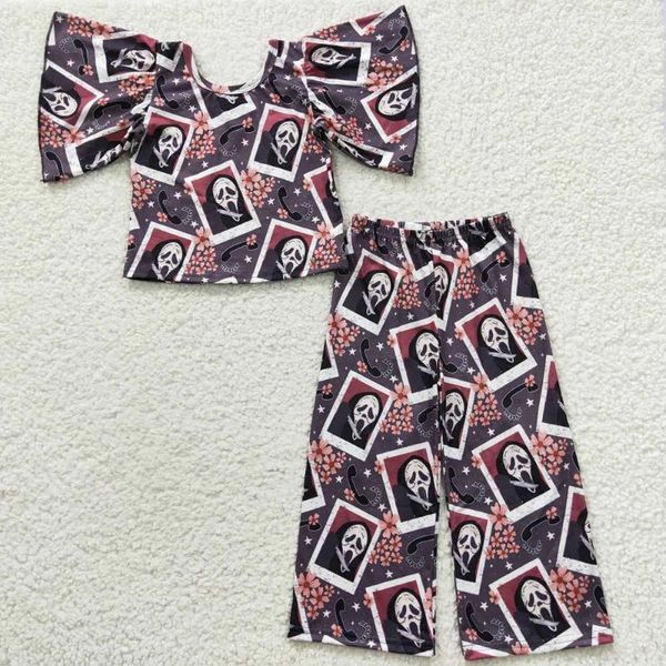 Kleidungssets Großhandel Babykleidung Halloween Boutique Kinder Horror Outfits Milch Seide Mode Kleinkind Mädchen Bell-Bottom-Hosen-Set