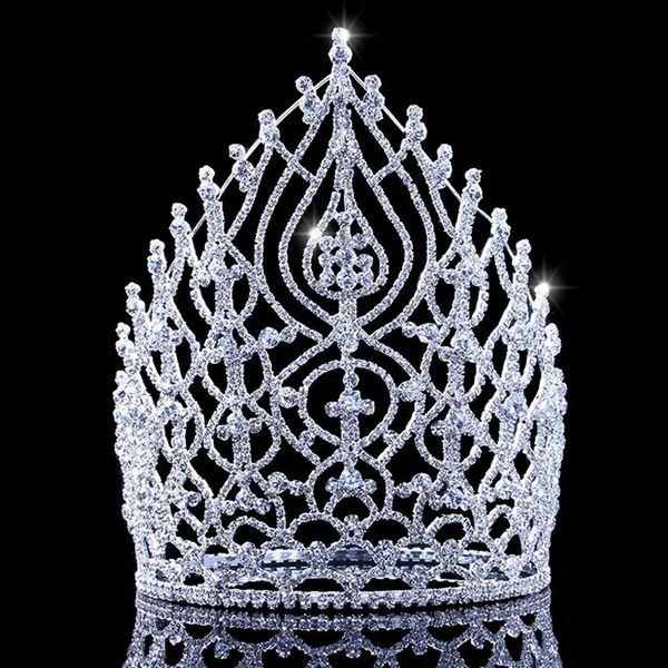 Strass casamento acessórios de cabelo jóias elegante miss coroa para mulheres nupcial grandes coroas de cristal e tiaras rei festa presente 240305