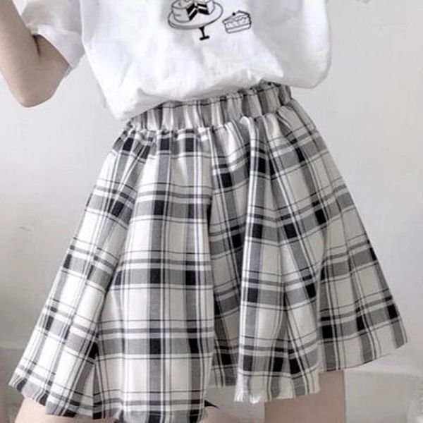 Rock Qweek Kawaii Plaid Röcke Frauen Japanisches weiches Mädchen süßes hochwaisted Mini Kurzrock Koreanische Modeschule JK Alt