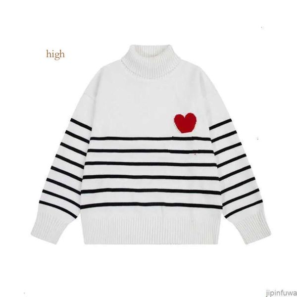 Paris Amis AM I Maglione Amiparis Classico Nero Bianco Striscia Designer Maglione lavorato a maglia Jacquard Love Heart Coeur Sweat Uomo Donna Pull Dolcevita 1DKA alto