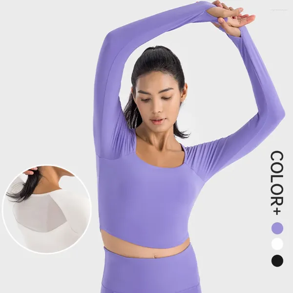 Camisas ativas SHINBENE logotipo personalizado de alta qualidade malha yoga top manga longa acolchoada treino fitness academia para mulheres
