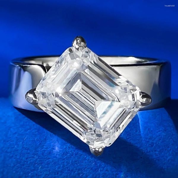 Anéis de cluster loja moda 925 prata esterlina esmeralda corte 8/10 mm laboratório safira gemstone anel aberto para mulheres presentes jóias atacado