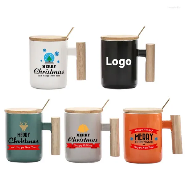 Canecas Matte Preto Cinza Presente Requintado Logotipo Personalizado Tampa de Bambu e Mexa Caixa de Colher Bambooware Caneca de Café com Alça de Madeira