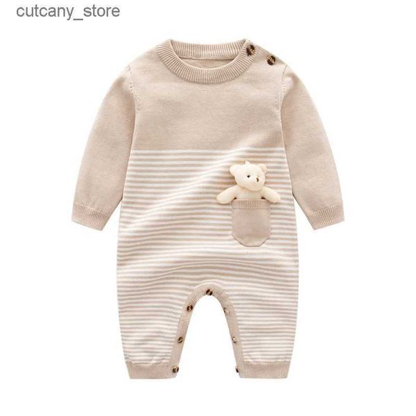 Tute Pagliaccetti per neonati Autunno Cammello Manica lunga Neonati Ragazzi Ragazze Maglioni lavorati a maglia Tute Inverno Bambino Infantile Abiti One Piece Wear L240307