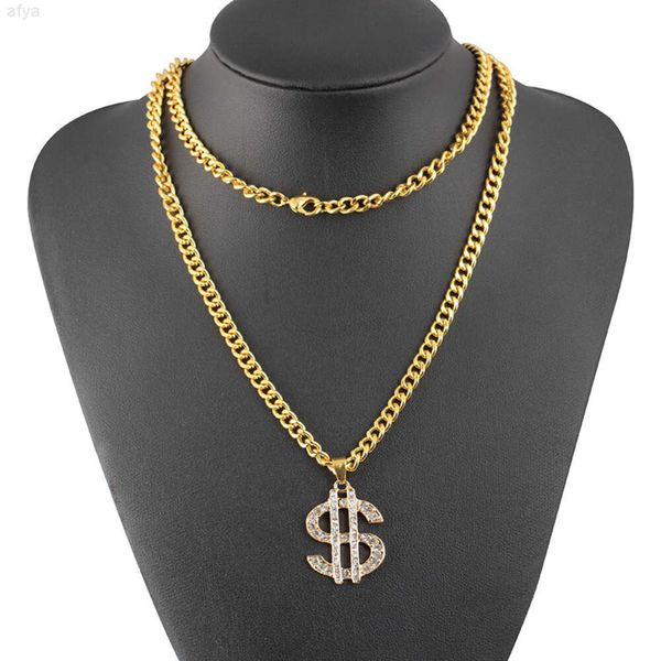 Оптовая продажа золотого кристалла хип-хоп ожерелье кулон жемчуг знак доллара для мужчин