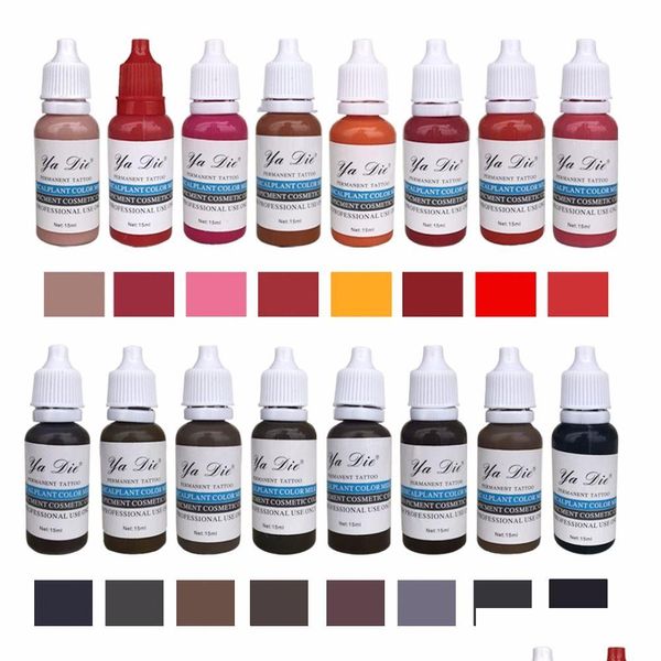 Inchiostri per tatuaggi 16 colori Trucco permanente Micro pigmenti Set Inchiostro per tatuaggi Cosmetico 15Ml Kit per sopracciglio Labbro Trucco Consegna goccia Salute Be Dhqu3