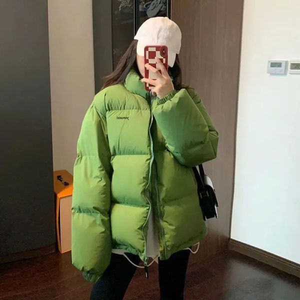 Parkas lucyever verde algodão acolchoado jaqueta feminina 2023 inverno novo estudante engrossar quente parkas mulher coreano solto zíper parka outerwear