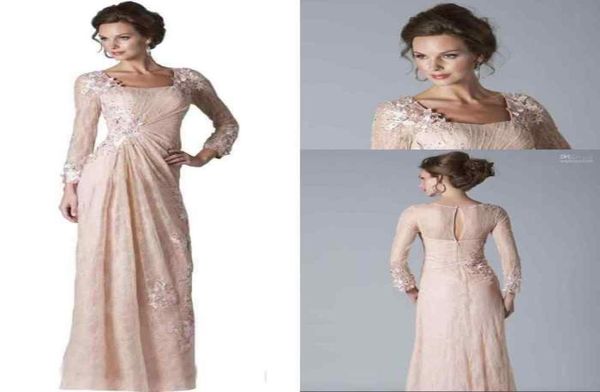 2020 Novo Blush Rosa Lace Mãe Da Noiva Vestidos Mangas Compridas Apliques Até O Chão Formal Mãe Vestido Vestidos de Noite Barato C8670758