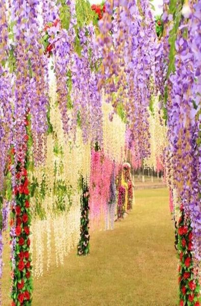 110cm flor de videira de glicínias flores artificiais flor de seda rattan para peças centrais de casamento decorações buquê guirlanda casa ornamen3740227