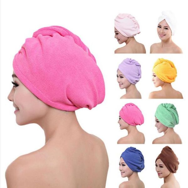 Toalha de turbante de cabelo feminino super absorvente touca de banho de secagem rápida toalha de microfibra cabelo seco banheiro touca de algodão 6025cm dc0348157729