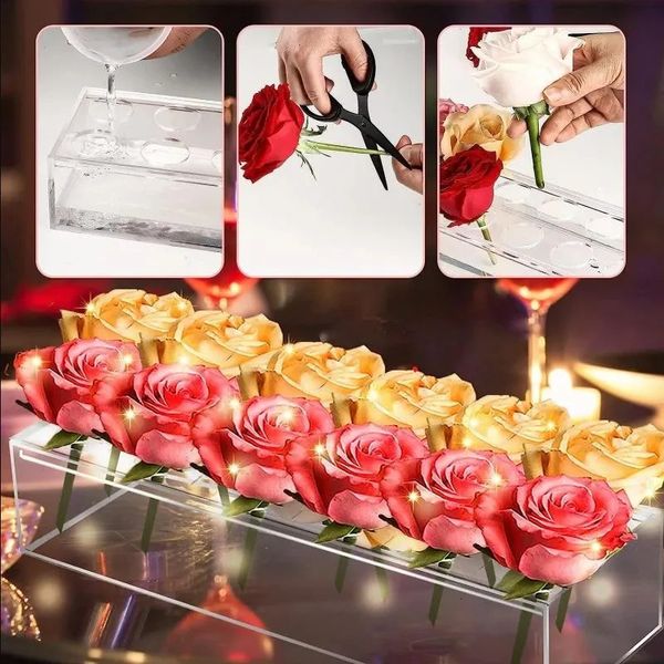 Прозрачная акриловая ваза, прямоугольная цветочная центральная часть, обеденный стол, цветочная композиция, свадебное украшение, цветочный горшок, подарок 240229