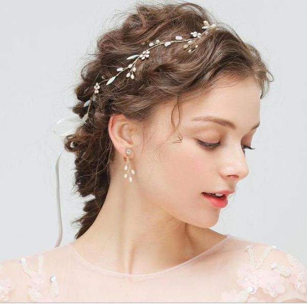 Fiori per capelli dorati per la festa nuziale nuziale damigella d'onore barocco chic perle di cristallo diadema orecchino fascia con strass abito da sposa 9789215