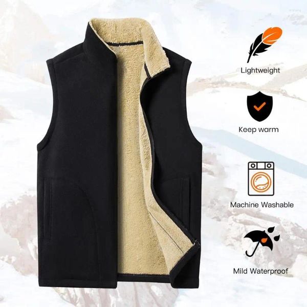 Gilet da uomo Gilet da uomo ispessito Giacca invernale senza maniche casual con fodera in caldo pile Colletto alla coreana Cerniera per l'autunno / inverno