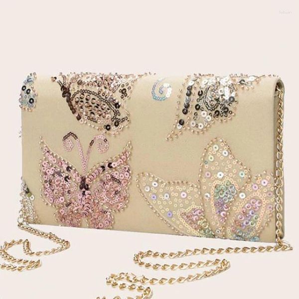 Borse a tracolla Borsa semplice con pochette a busta Borsa con paillettes Perline Borsa da sera Borsa da donna a catena resistente in pelle PU Borsa da pendolare quotidiana