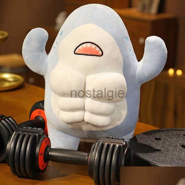 Animais de pelúcia estilo muscular engraçado tubarão plushies abraço travesseiro fl boneca macia decoração de casa presente 240307