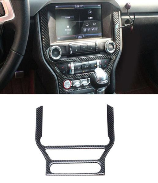 Decorazione interna della console centrale in fibra di carbonio per Ford Mustang 20152017 Decalcomanie pannello CD di navigazione centrale4628845