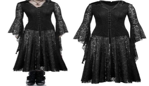 Vestidos casuais halloween cosplay trajes assustador vampiro bruxa traje mulheres medieval vitoriano masquerade laço preto oco maxi d4246906