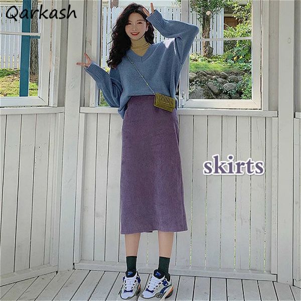 Rock Gerade Röcke Frauen Koreanischen Stil Freizeit Einfache Lebhafte Dünne Backslit Vintage Schöne Lila Mode Ulzzang Weiblichen Unten