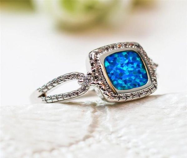 Eheringe Niedliche weibliche 925er Silber Geometrischer Ring Boho Blauer Feueropal Stein Versprechen Liebe Verlobung Für Frauen Vintage Schmuck8255162