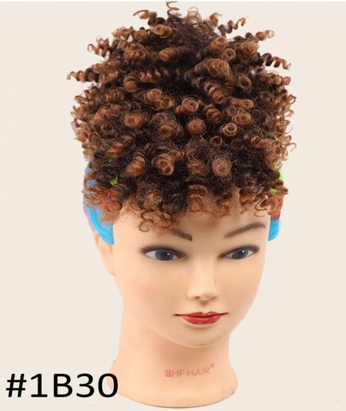 Grampo no cabelo cordão afro kinky encaracolado puff rabo de cavalo extensões de cabelo sintético com franja cabelos falsos para africano americano3756407