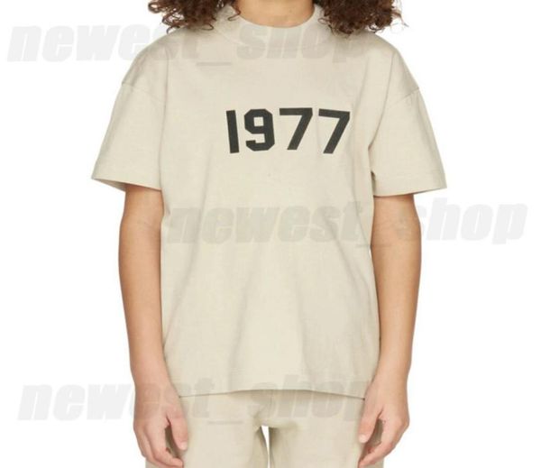 Designer crianças oversize solto eua camiseta camiseta camisetas 1977 carta impressão streetwear verão crianças meninos meninas roupas curtas s4850290