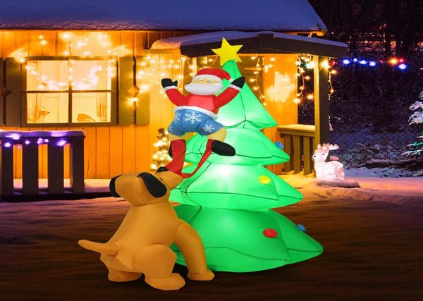 Árvore de Natal inflável de 65 pés, decoração de Papai Noel com luzes LED para decoração de quintal ao ar livre 7929556