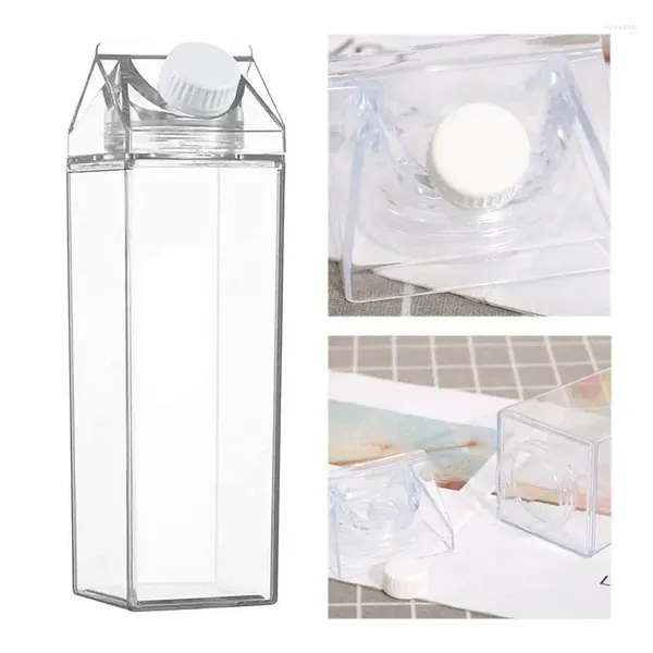 Bottiglie d'acqua Cartone per il latte Contenitore per succhi portatile riutilizzabile 500ML / 1000ML Coperchio sigillato Bottiglia quadrata Conservazione trasparente