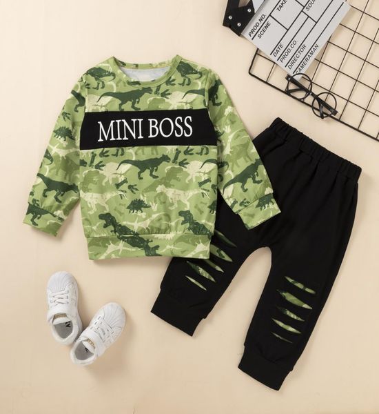 Set di abbigliamento per ragazzo euro americano Set a maniche lunghe con stampa di lettere di dinosauro Felpe con cappuccio Pantaloni Autunno in cotone morbido Abbigliamento per bambini Set di due pezzi 34039325