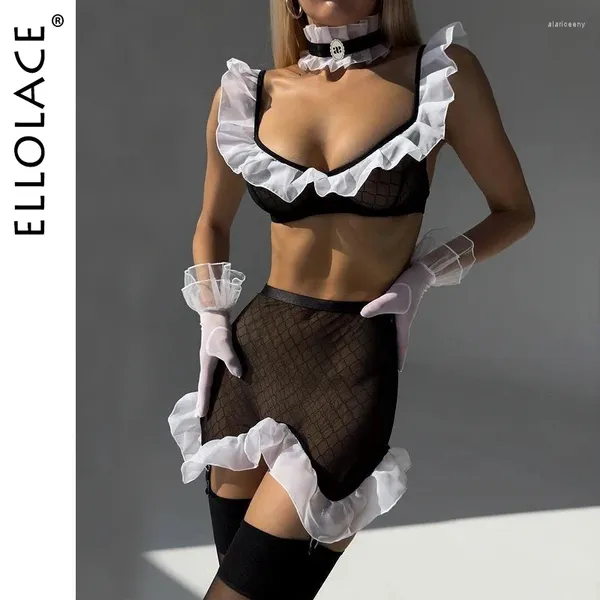 Set di reggiseni Ellolace Lingerie erotica Vestito da cameriera Falbala Sissy Intimo Reggiseno trasparente Sensuale Esoico Sexy Bilizna Plaid Intim Goods