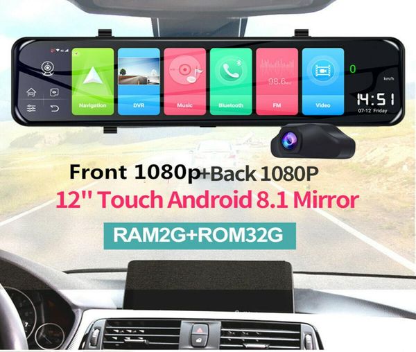 12quotAndroid 81 4G WIFI GPS Espelho retrovisor Dash Gravador de vídeo Carro DVR Dual Len4234698