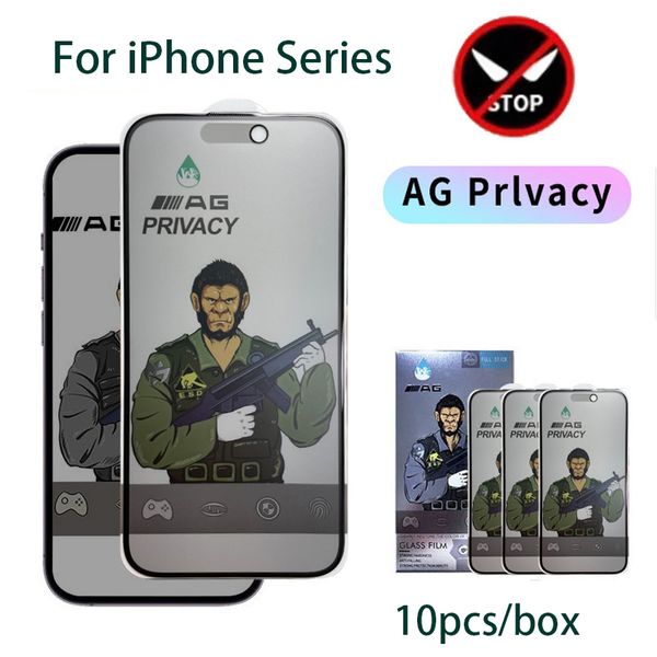 Matte Sichtschutzfolie aus gehärtetem Glas für iPhone 15 14 13 12 11 Pro Max Mini Anti Spy Full Coverage Displayschutzfolie für iPhone X XS Max 10 Stück/Karton