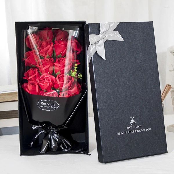 Dekorative Blumen 1PC Valentinstag Seife Blume Geschenkbox Rosenstrauß Romantischer simuliertes Partydekor Geburtstag Geschenke