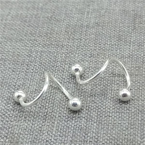 Orecchini a bottone 4prs Fili per orecchie a forma di S in argento sterling con estremità sferica filettata Orecchino a vite con filo intrecciato 925