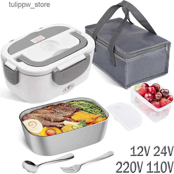 Bento caixas de aço inoxidável aquecimento elétrico lancheira aquecedor 220v 110v escritório escola 24v 12v carro caminhão piquenique acampamento alimentos aquecedor recipiente l240307