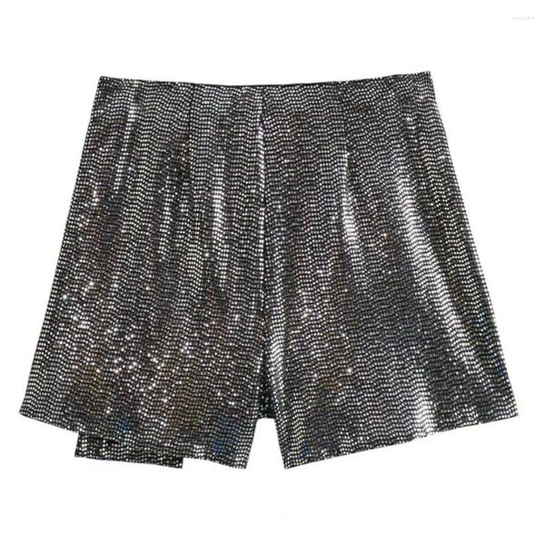 Pantaloncini da donna Donna Poliestere Con paillettes Vita alta Mini culotte a trapezio Per gonna irregolare in tinta unita brillante Sopra la lunghezza del ginocchio