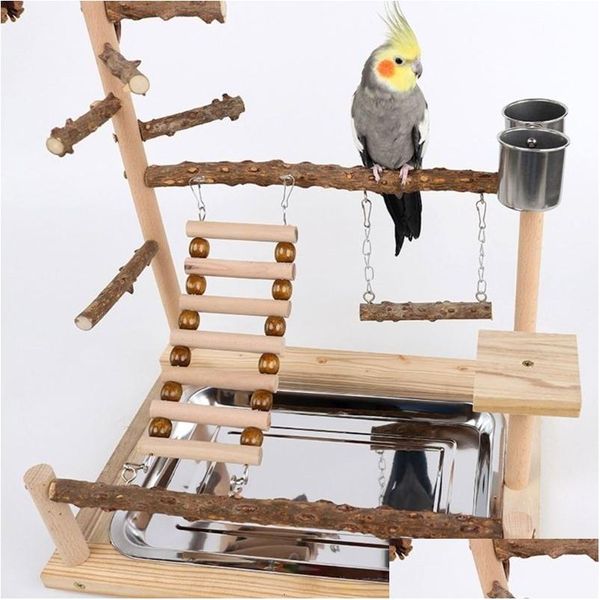 Diğer Kuş Malzemeleri Oyuncak ahşap papağan levrek standı çiğneme boncukları ile oyun standı Playstange Playground 230923 Damla Teslimat DH3EE