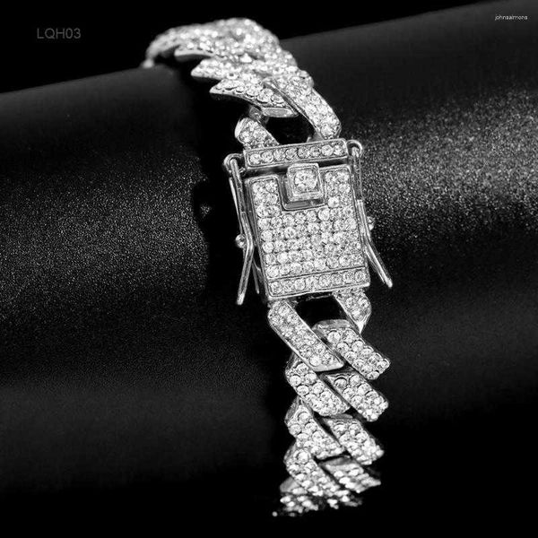 Moda Jóias Designer Chain Link Pulseiras Bling Luxo Strass Correntes Cubanas para Homens Mulheres 14mm Ouro Prata Cor Cristal Pave Hip Hop Jóias