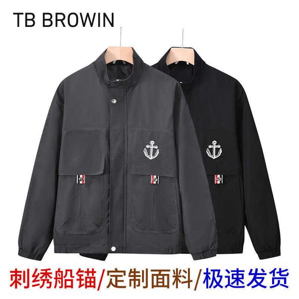 Мужские куртки TB BROWIN, новая куртка с высоким воротом, унисекс, с узором «лодочка», якорь, повседневная куртка на молнии с несколькими карманами, пальто с вышивкой