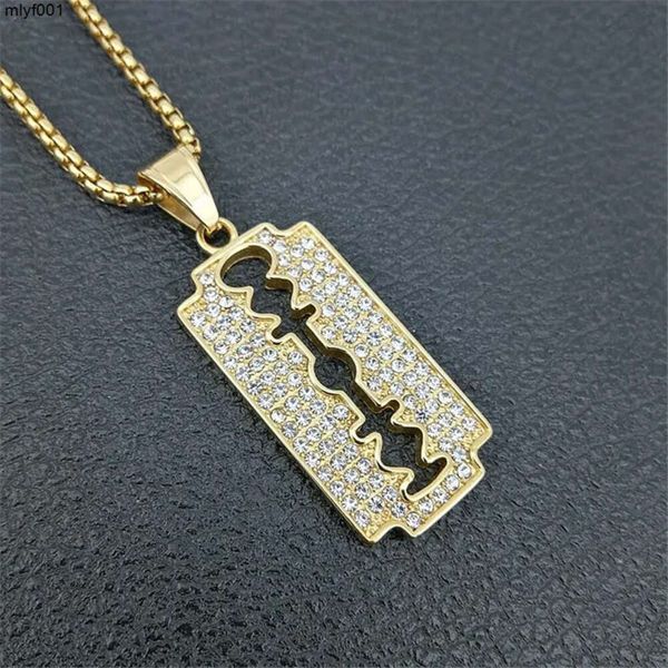 Ожерелья с подвеской в стиле хип-хоп для мужчин золотого цвета, желтого золота, ожерелья-бритвы, мужские украшения со стразами Iced Out