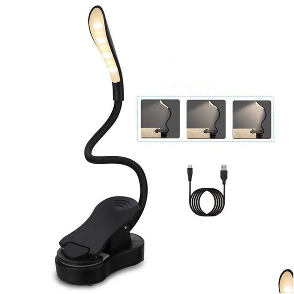 Luci da libro Lampada da lettura ricaricabile Lampada da libro a Led Lampada flessibile USB Touch Dimmer Clip da tavolo Scrivania Proteggi gli occhi Consegna portatile a goccia Ligh Dh8Sp