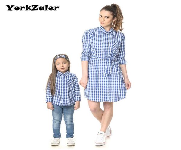 Yorkzaler família roupas combinando mãe filha roupas pai filho roupas mãe primavera outono família treliça camisa xadrez camisa7306792